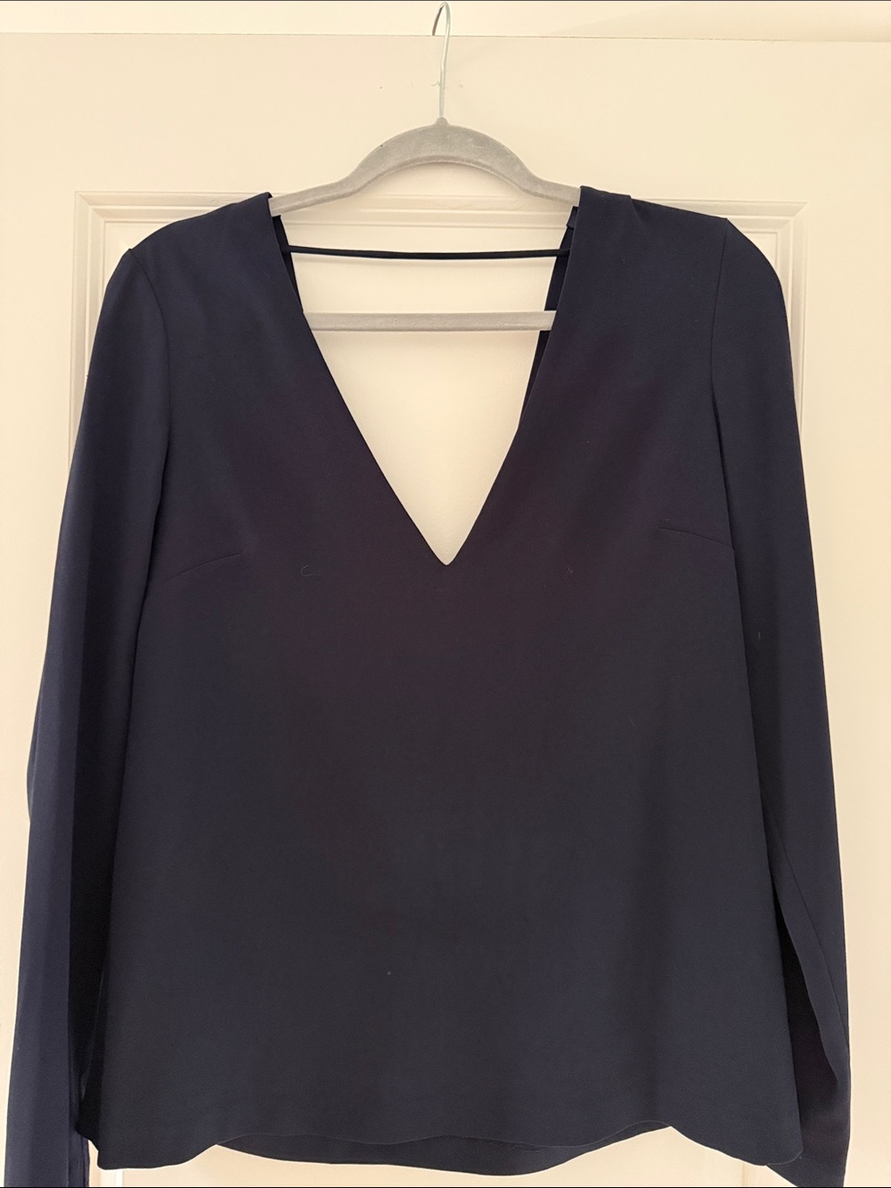 INTERMIX Navy Deep V Long-Sleeve Blouse